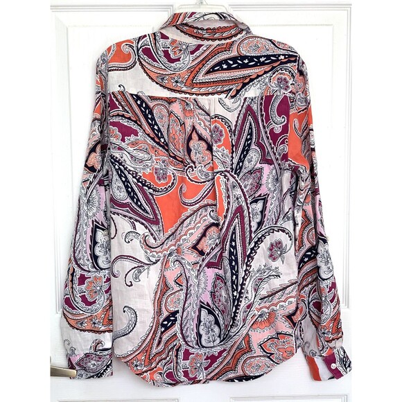 Charter Club 100% Linen Paisley Floral Button Down Shirt Purple Coral White S - Picture 3 of 4